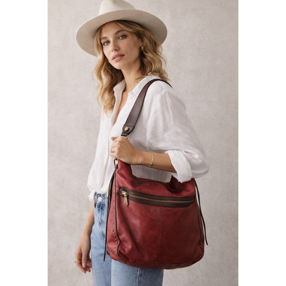 Buttery Red Leather Hobo Bag Wide Strap Slouchy Boho Luxe Everyday Bag
